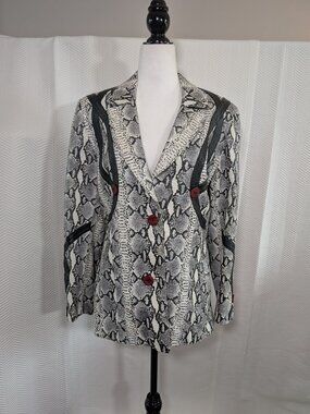 La Pelle Karpeta Genuine Leather Snakeskin Jacket Blazer Black & White Small